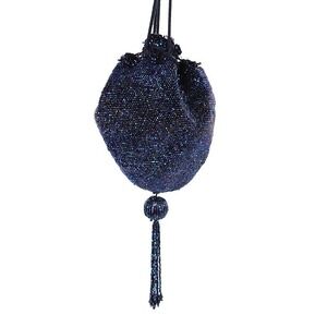 Antique Iridescent Beaded Blueberry Reticule Bag Victorian 1920s Tassel